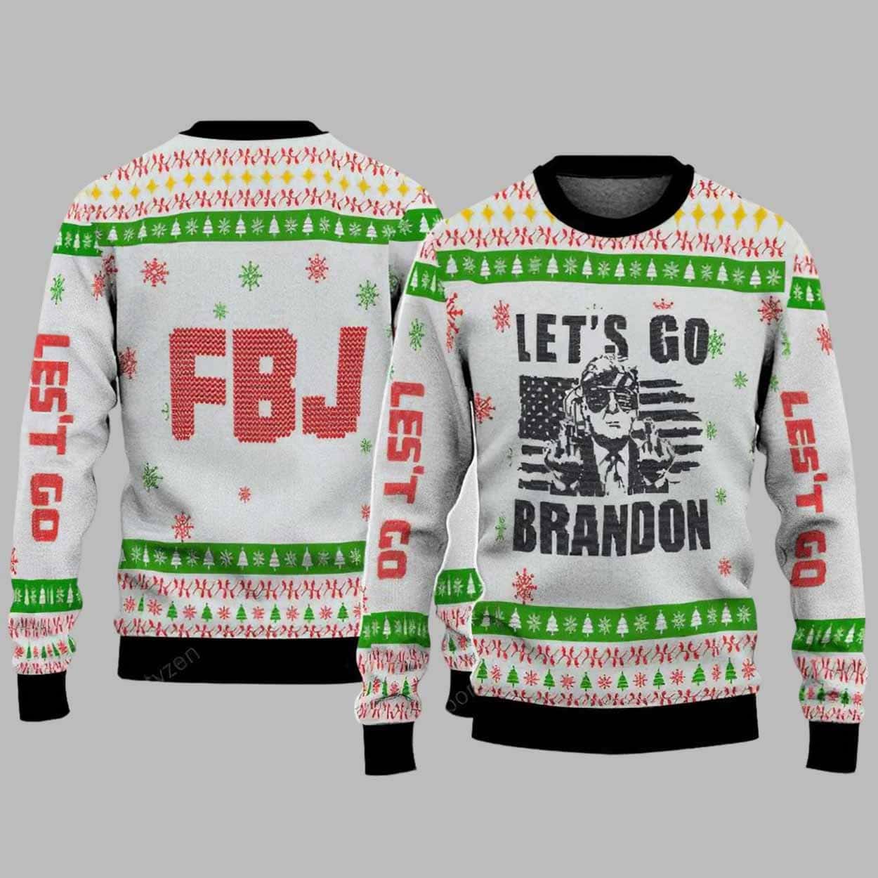 Let’s Go Brandon Funny Trump FJB F Finger Ugly Christmas Sweater
