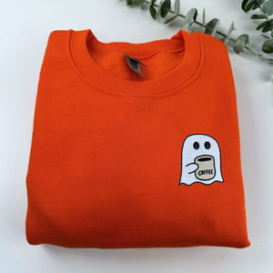 Little Ghost Coffee Crewneck, Embroidered Halloween Sweatshirt, Hoodie