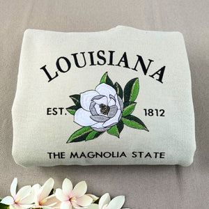 Louisiana State Sweatshirt or Hoodie, Embroidered Gift - Est. 1812 Magnolia Flower