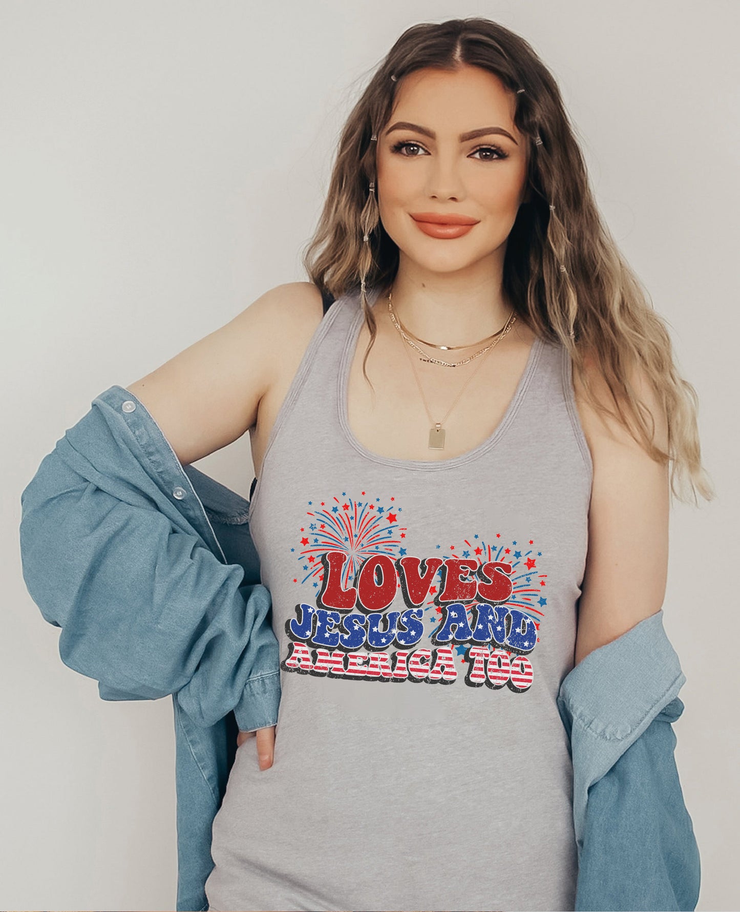 Loves Jesus And America Too T-shirt, Patriotic Christian Shirt, Independence Day Gift, USA Shirt, Red White And Blue Shirt, God Bless America