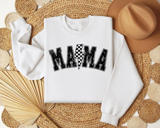 Mama Lightning Bolt Sweatshirt, Mama Varsity Shirt, Checkered Mom Shirt, Mother's Day Gift, Baby Shower Tee, Gift for Mom