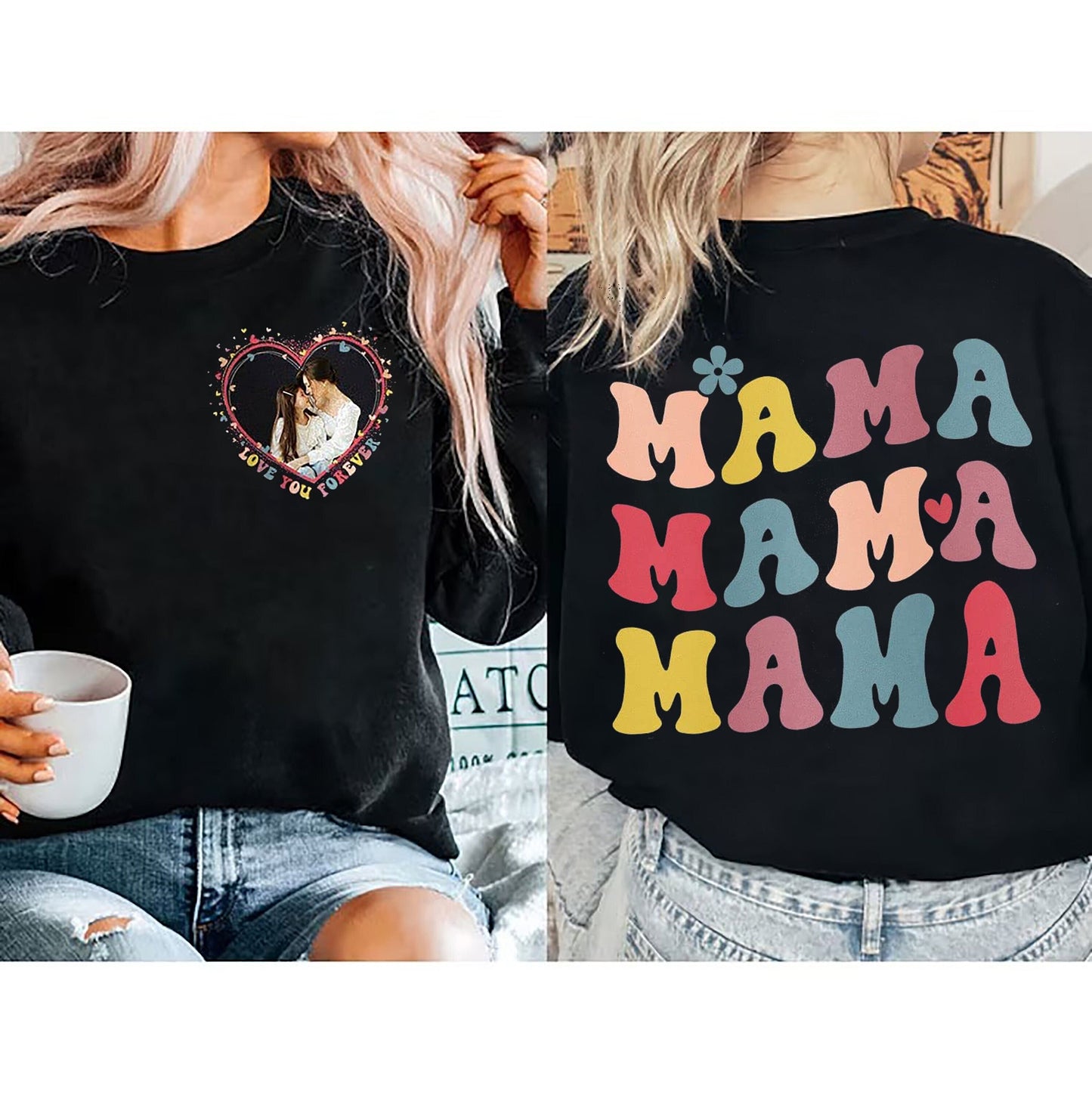 MAMA-foto-t-shirt, tilpasset mors dags-gave, gave til mor, personlig gave til mor, printbar mors-dags-fotoskjorte, bedstemor-gave