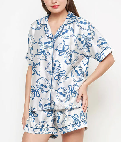 Martini Espresso Coquette Pajamas Satin Set, Blue Martini Shirt,Mother's Day Gift, Birthday Gift, Gift For Her, Bridesmaid Gifts, Women Gift