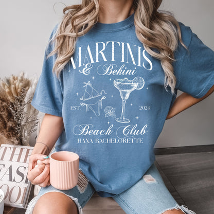 Martinis and Bikinis,Beach Bachelorette Party Shirt,Comfort Colors Personalized Luxury Bachelorette,Custom Bride,Social Club Bach Shirt