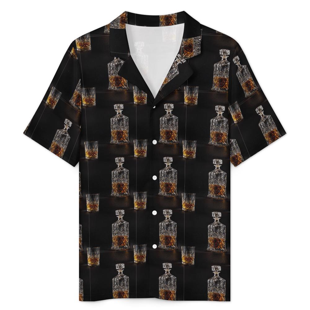 Men's Pajama Set With Whiskey Decanter Print, Ice Silk Loungewear For Men, Two Piece Sleepwear Shorts Set, Gift For Whiskey Lovers 4327374161