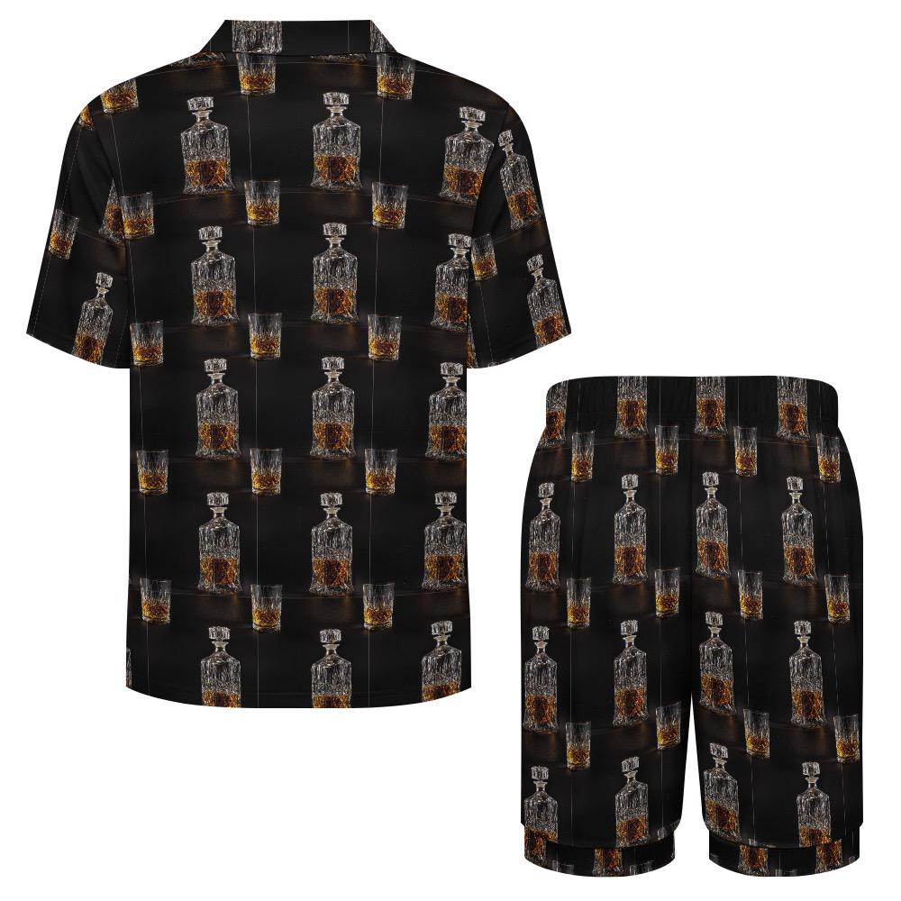Men's Pajama Set With Whiskey Decanter Print, Ice Silk Loungewear For Men, Two Piece Sleepwear Shorts Set, Gift For Whiskey Lovers 4327374161