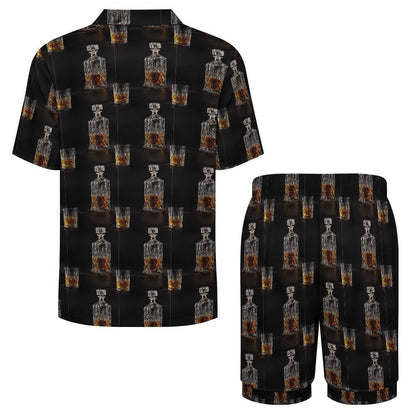 Men's Pajama Set With Whiskey Decanter Print, Ice Silk Loungewear For Men, Two Piece Sleepwear Shorts Set, Gift For Whiskey Lovers 4327374161