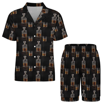 Men's Pajama Set With Whiskey Decanter Print, Ice Silk Loungewear For Men, Two Piece Sleepwear Shorts Set, Gift For Whiskey Lovers 4327374161