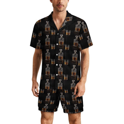 Men's Pajama Set With Whiskey Decanter Print, Ice Silk Loungewear For Men, Two Piece Sleepwear Shorts Set, Gift For Whiskey Lovers 4327374161