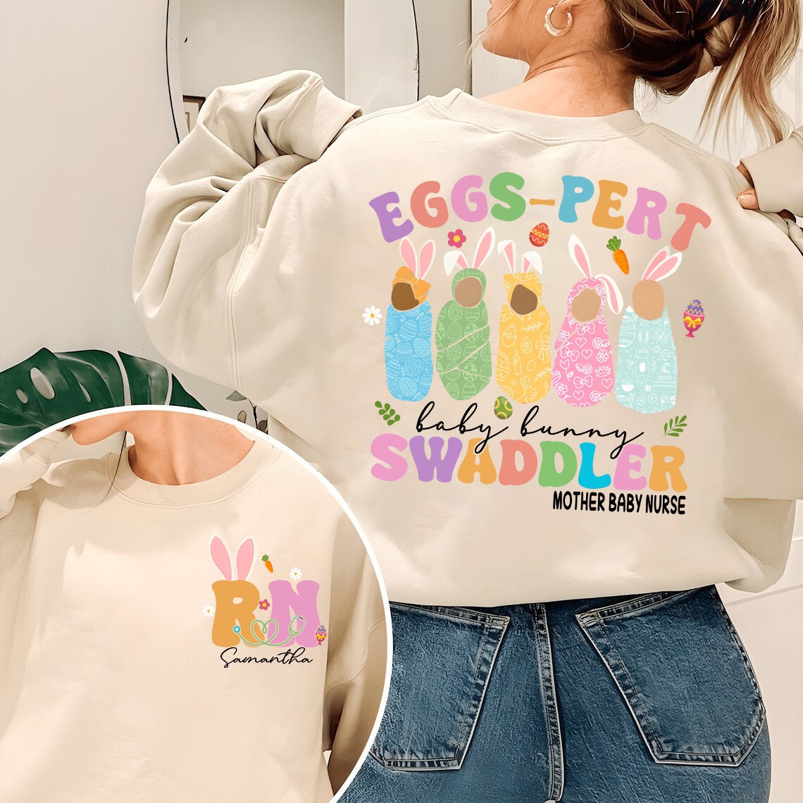 Mother Baby Nurse Easter Sweatshirt, Swaddle Specialist, Postpartum Nurse, Easter Gifts for Labor Delivery Nurse, Easter Nicu Nurse Shirt