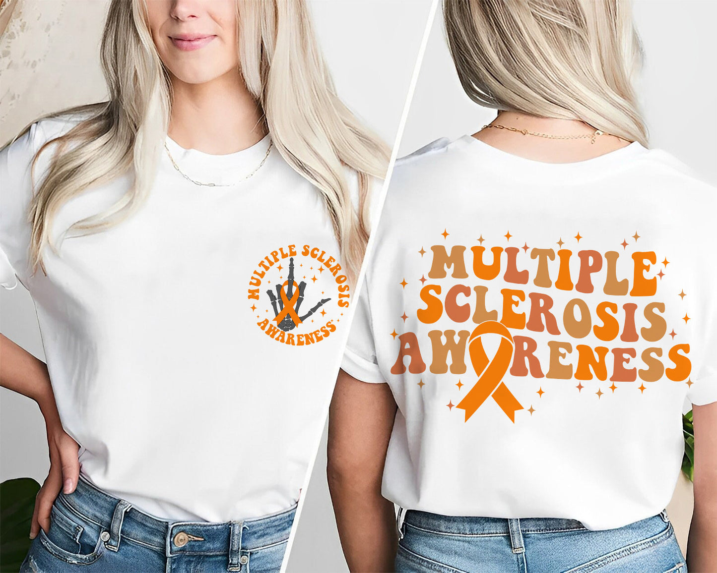 Multiple Sclerosis Awareness Shirt, MS Awareness Shirt, Multiple Sclerosis Tees, Funny Skeleton Orange Ribbon Shirt, MS Warrior Gift