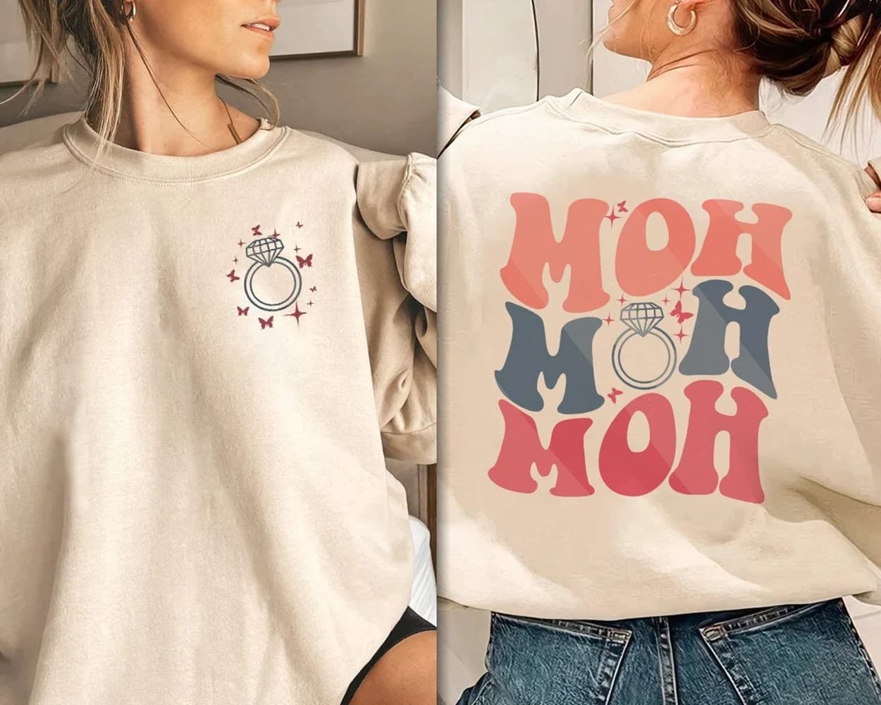 Maid Of Honor Sweatshirt, MOH Matron of Honor Shirt, Bridesmaid Proposal Gift, Wedding Day, Bridal Shower, Bachelorette Party, Future Mrs