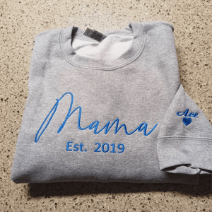 Mama Bear Sweatshirt or Hoodie with Embroidered Kids Name on Sleeve