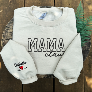 Mama Claus Sweatshirt or Hoodie with Embroidered Kids Names on Sleeve