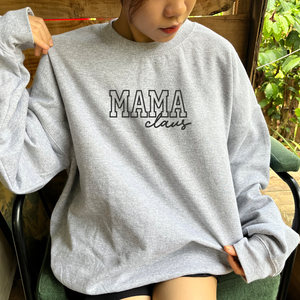 Mama Claus Sweatshirt or Hoodie with Embroidered Kids Names on Sleeve