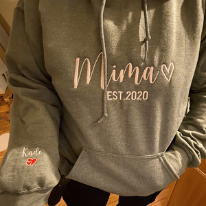 Mama EST Sweatshirt or Hoodie, Embroidered Gift for Mother's