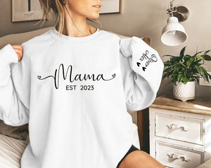 Mama Est 2023 Sweatshirt Gift For Mother's Day, Name On Sleeve Sweatshirt, Mom Birthday Gift, Custom Mama Sweater, Personalized Mama tee