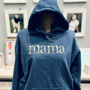 Mama Floral Hoodie or Sweatshirt with Custom Embroidered Kids Name On Sleeve