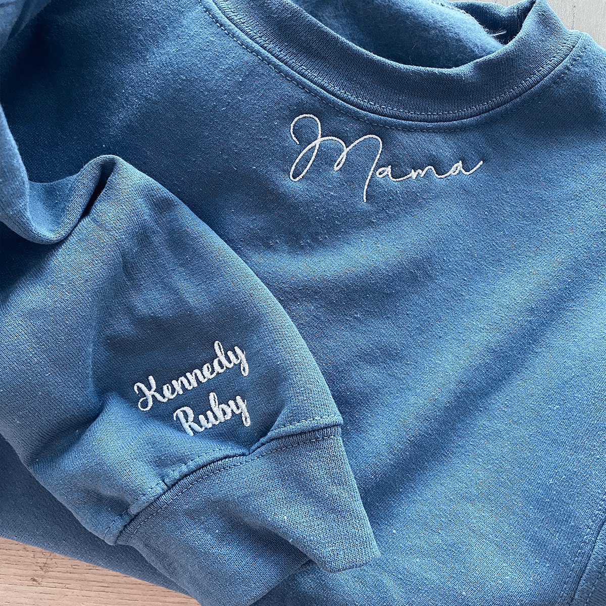 Mama Embroidered Sweatshirt - Personalized Gift for Moms, Hers - Kids Names on Sleeve