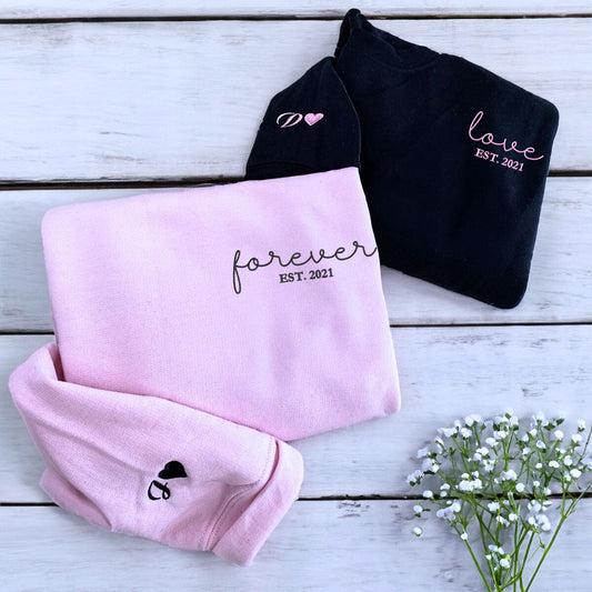 Matching Forever Love Hoodies or Sweatshirts, Custom Embroidered Gift for Couple Valentine Day