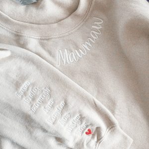 Mawmaw Sweatshirt or Hoodie with Embroidered GrandKids Names on Sleeve