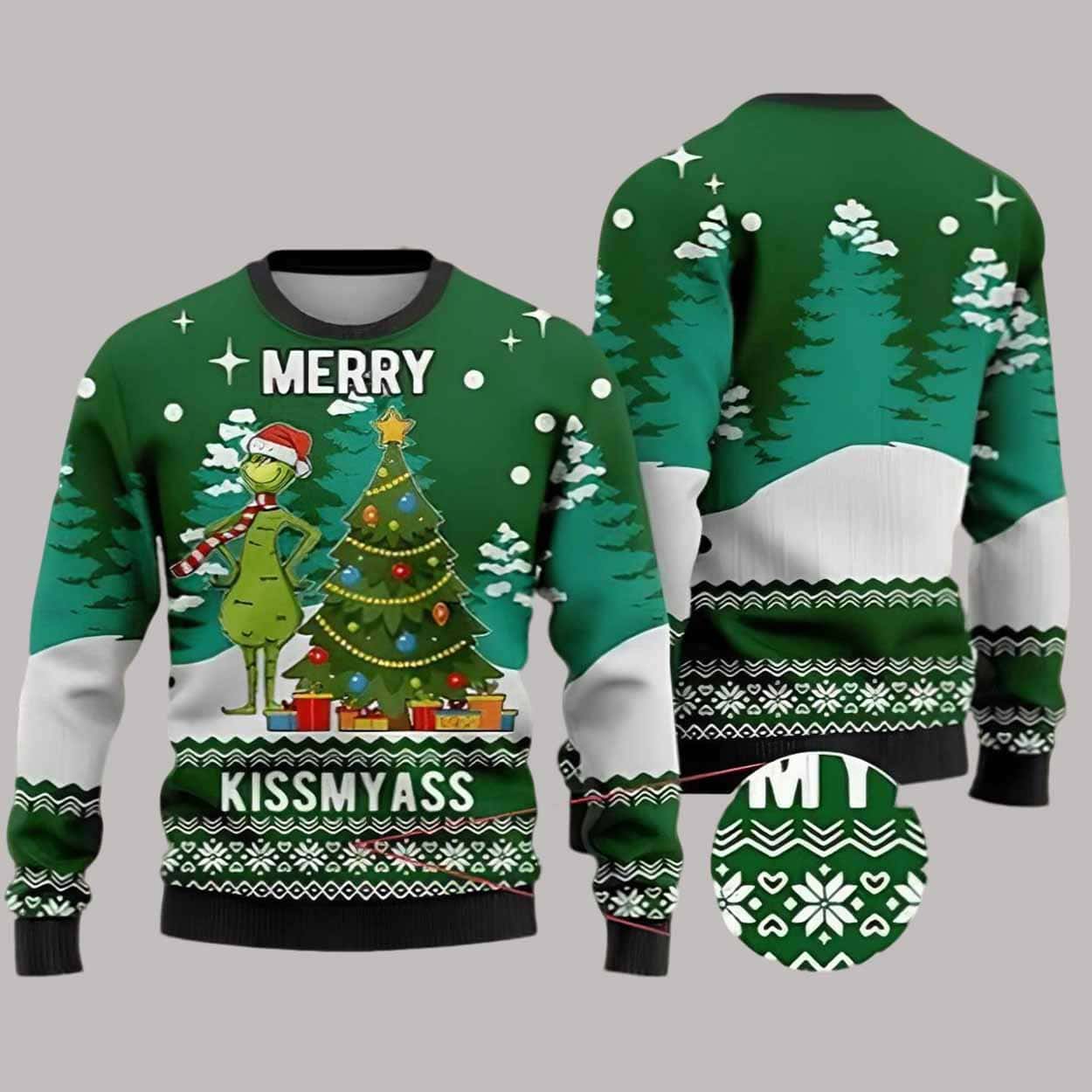 Merry Kiss My Ass Grnch Ugly Christmas Sweater