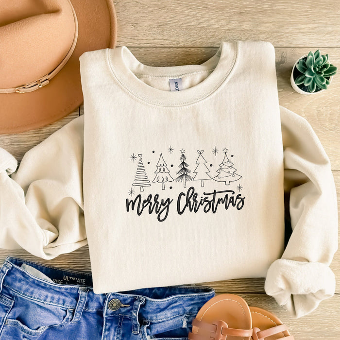 Merry Christmas Sweatshirt Embroidered Crewneck or Hoodie