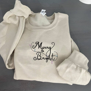 Merry & Bright Christmas Sweatshirt, Hoodie Embroidered