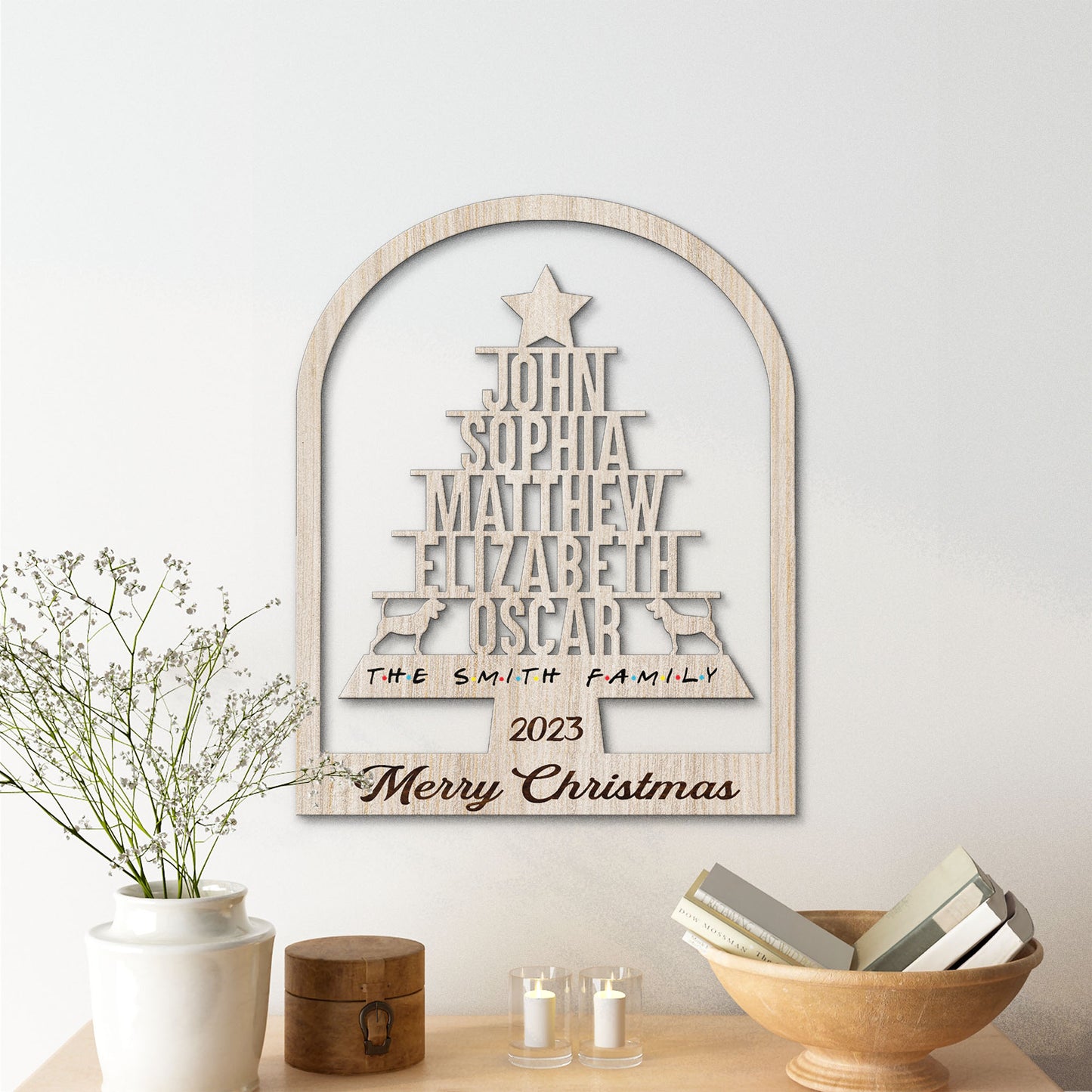 Personalized Family Name With Beagle Dog Metal Sign Christmas, Christmas Tree Metal Sign, Personalied Family Christmas Tree, Christmas For Family