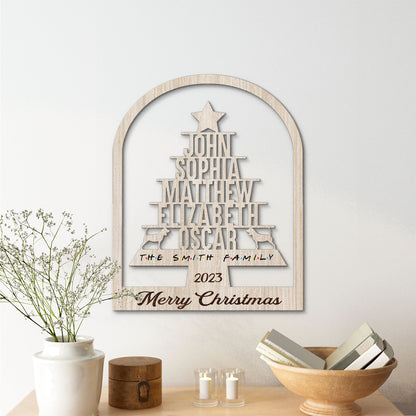 Personalized Family Name With Beagle Dog Metal Sign Christmas, Christmas Tree Metal Sign, Personalied Family Christmas Tree, Christmas For Family