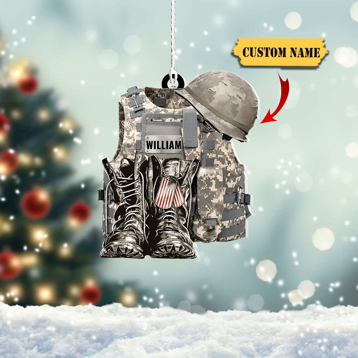 Military Uniform - Boots & Hat - Personalized Flat Acrylic Ornament, car ornament, Cowgirl Boots Christmas ornament