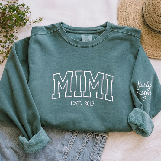 Mimi T-shirt  Sweatshirt - Embroidered Unique Gift for Mimi with Kids Names on Sleeve