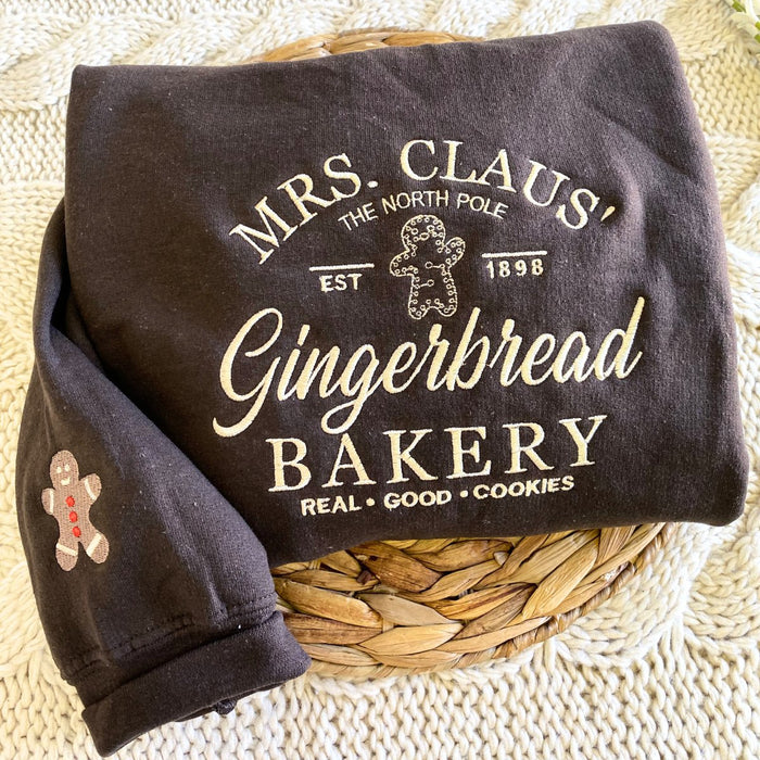 Mrs Claus Gingerbread Bakery Embroidered Sweatshirt for Christmas