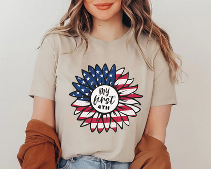 My First 4th Shirt, America Sunflower Shirt, USA Flag Flower T-Shirt, 4th Of July Flag Graphic T-Shirt, Freedom T-Shirt, Independence Shirt