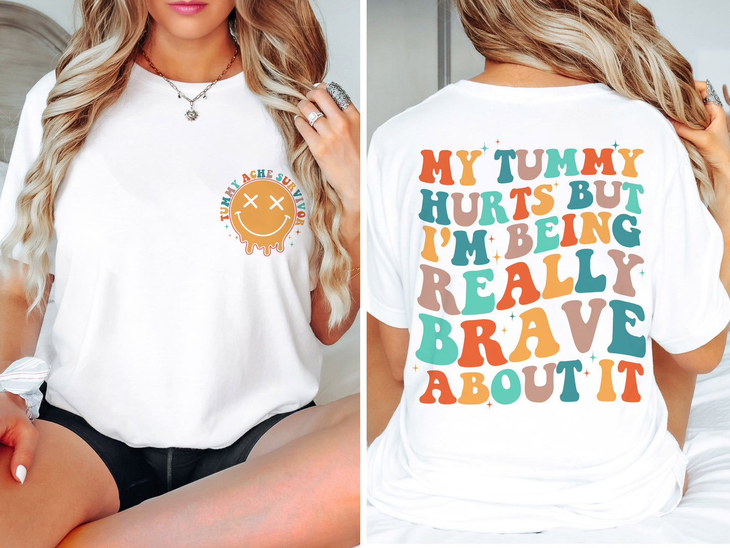 Min mave gør ondt, men jeg er virkelig modig over det Skjorte, Min mave gør ondt Sjov T-shirt, Kronisk migræne, Survivor ved mavesmerter, Introvert