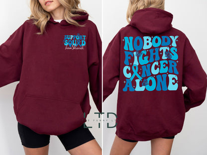 Nobody Fights Cancer Alone Shirt, Family Cancer Support, Cancer Warrior Shirt, Dark Blue Ribbon, Survivor Gift, Colon Cancer Awareness Shirt