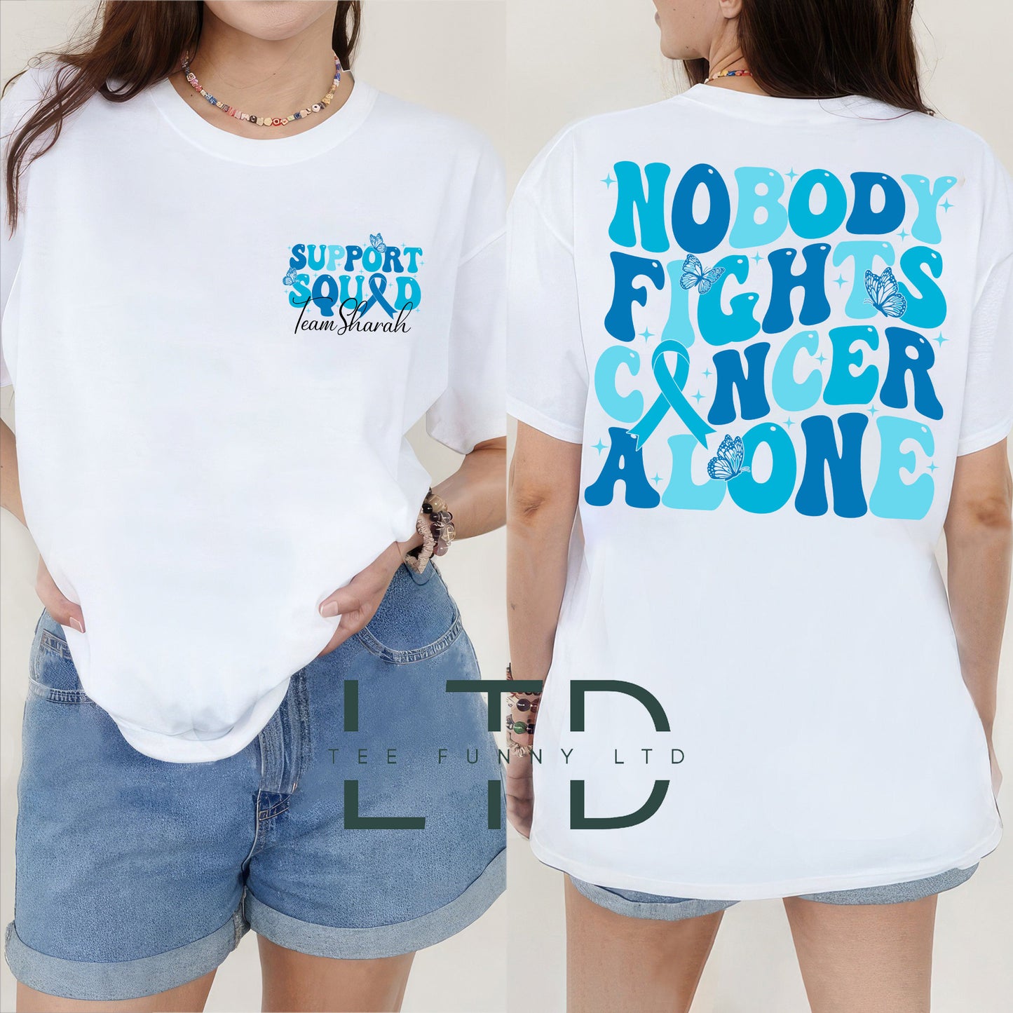 Nobody Fights Cancer Alone Shirt, Family Cancer Support, Cancer Warrior Shirt, Dark Blue Ribbon, Survivor Gift, Colon Cancer Awareness Shirt