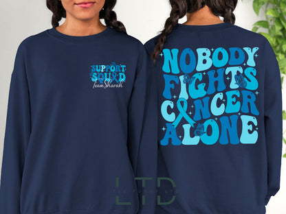 Nobody Fights Cancer Alone Shirt, Family Cancer Support, Cancer Warrior Shirt, Dark Blue Ribbon, Survivor Gift, Colon Cancer Awareness Shirt