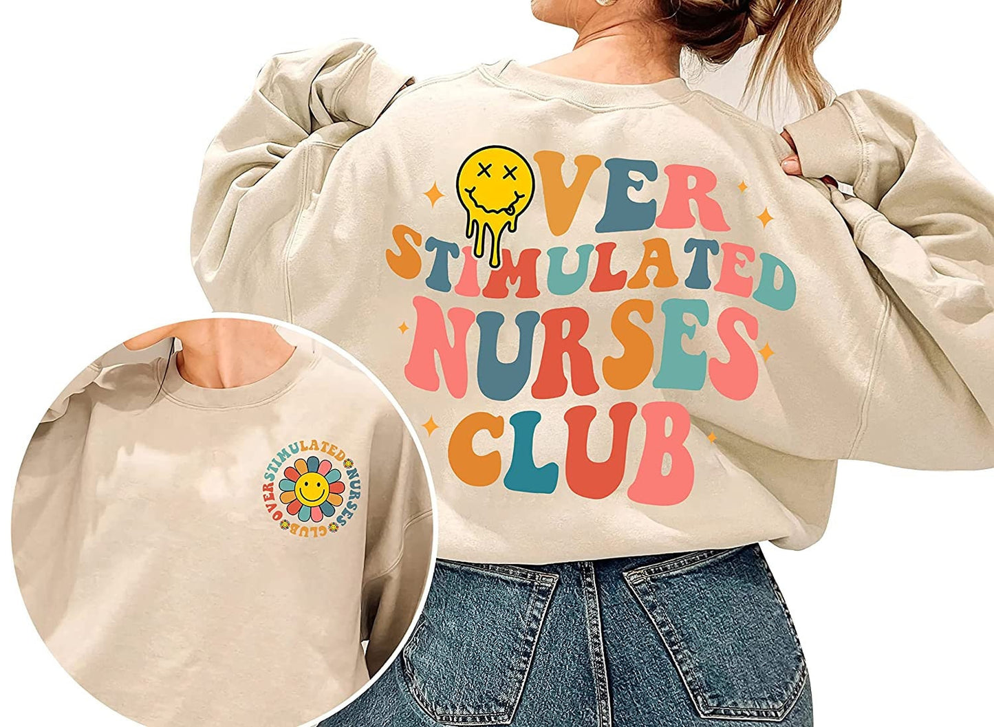 Nurse Sweatshirt For Nurse, Overstimulated Nurses Club T-Shirt, Cute Retro Nurse Sweatshirt, Funny NICU Nurse Long Sleeve, OB Doctor Hoodie