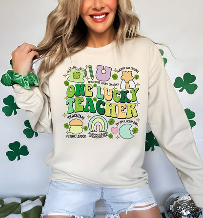 One Lucky Teacher Sweatshirt, Teacher Lucky Charm Patricks Day  Sublimation, St Patrick's Day Hoodie, Shamrock Teacher Shirt,St Patty's Day