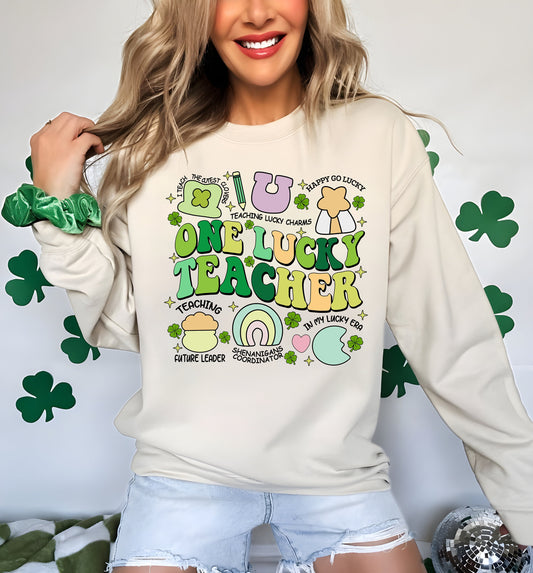One Lucky Teacher Sweatshirt, Teacher Lucky Charm Patricks Day  Sublimation, St Patrick's Day Hoodie, Shamrock Teacher Shirt,St Patty's Day