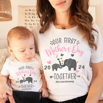 Our First Mother's Day Shirt, Custom Matching Mommy And Me Tee, Elephant Mom And Baby Tee,New Mom 1st Mothers Day Tee, 2024 Mothers Day gift