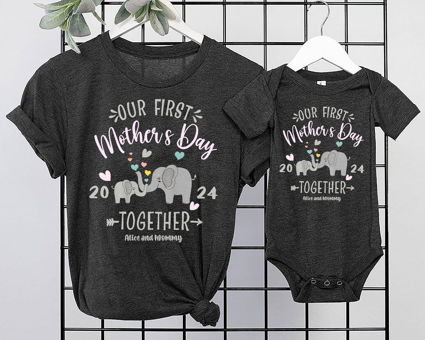 Our First Mother's Day Shirt, Custom Matching Mommy And Me Tee, Elephant Mom And Baby Tee,New Mom 1st Mothers Day Tee, 2024 Mothers Day gift