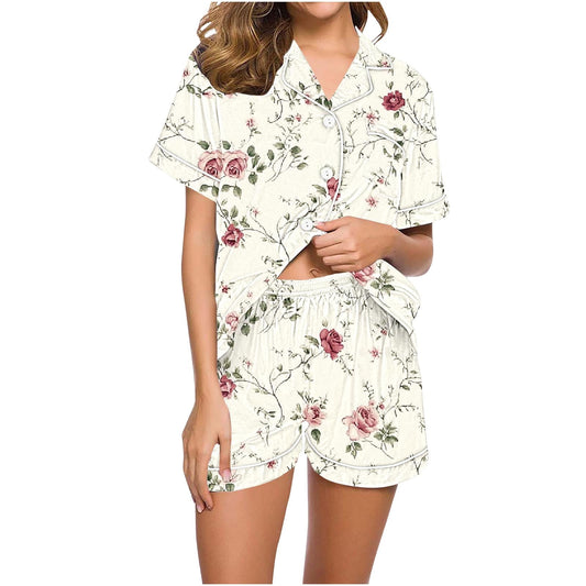 Oalirro Pajama for Women Set Two Piece Short Sleeve Button Down Pajamas Sets Summer Soft Lounge Sets for Women Sleepwear PJS