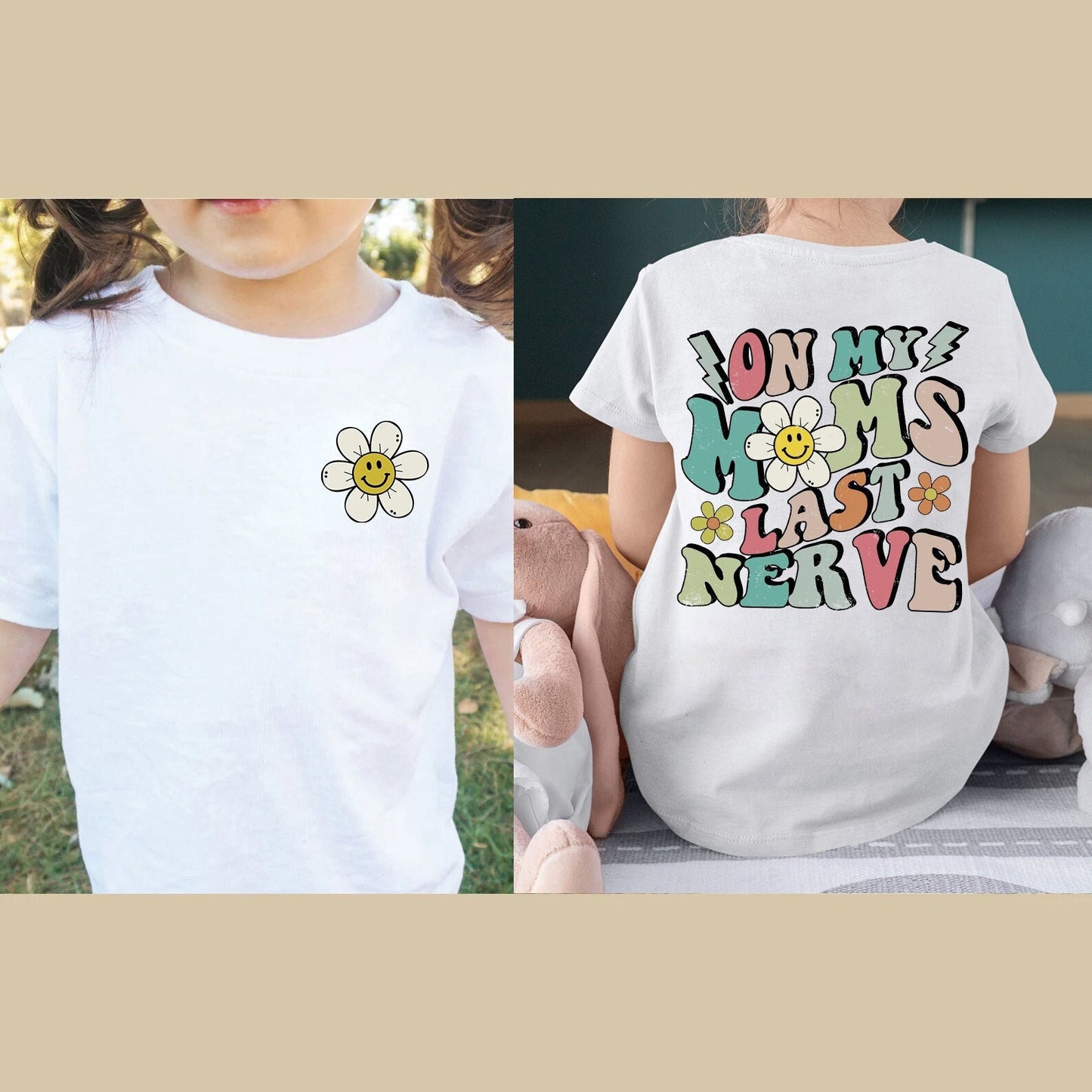 On My Moms Last Nerve Shirt, Funny Toddler Shirt, Backside Design Kids Tee, Funny Youth Shirt, Gave til barn, Last nerve mom skjorte