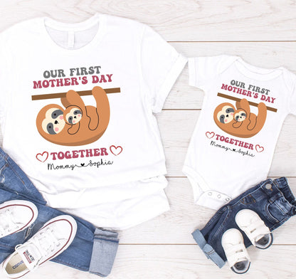 Our First Mother's Day T-Shirt, First Mothers Day Gift, Matching Mommy And Me Shirts, Custom Mothers Day Shirt, Sloth Mommy And Me Shirt