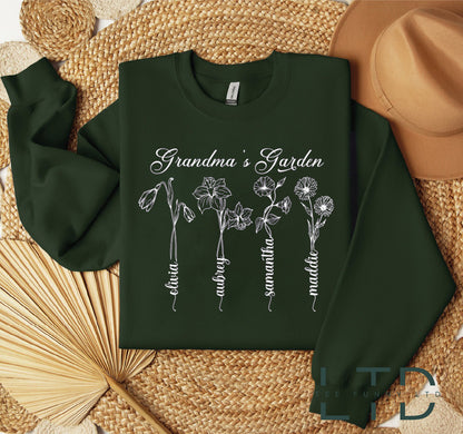 Personalized Birth Flower Grandma Sweatshirt, Grandma's Garden Shirt,Birthday Month Personalized Auntie,Grandchildren Shirt,Mothers Day Gift