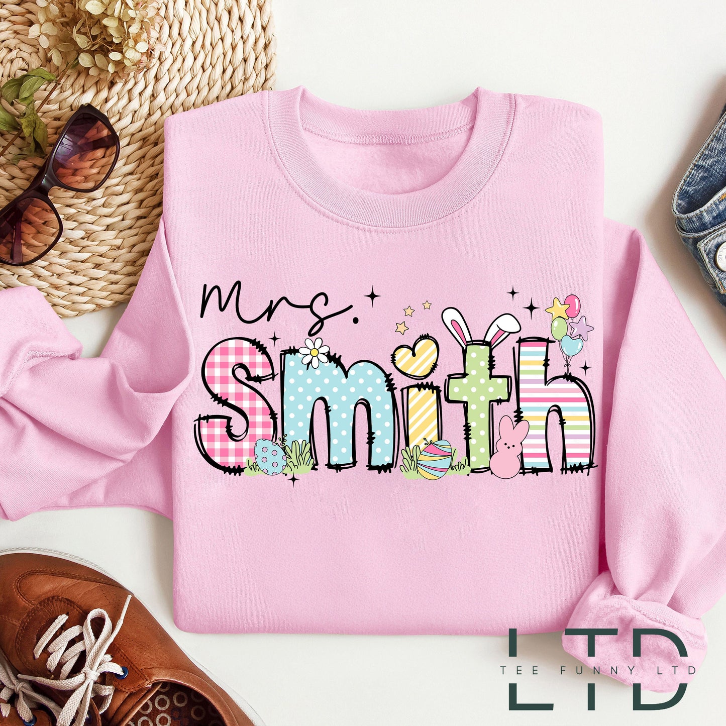 Personalized Teacher Easter Shirt, Custom Teacher Name,Easter Teacher Gift,  Easter Day Teacher Bunny, One Hoppy Teacher Shirt, Teacher Life