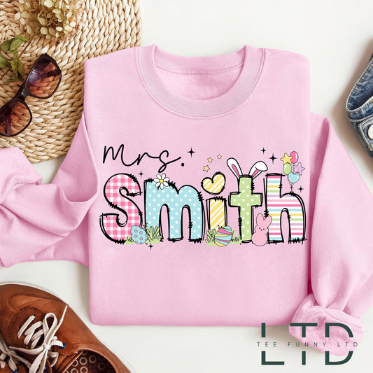 Personalized Teacher Easter Shirt, Custom Teacher Name,Easter Teacher Gift,  Easter Day Teacher Bunny, One Hoppy Teacher Shirt, Teacher Life