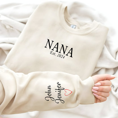 Personalized Nana jumper, Custom Grandparent Shirt with Kid Name on Sleeve, Birthday Hoodie Minimalist granny jumper,Christmas Gift for Nana